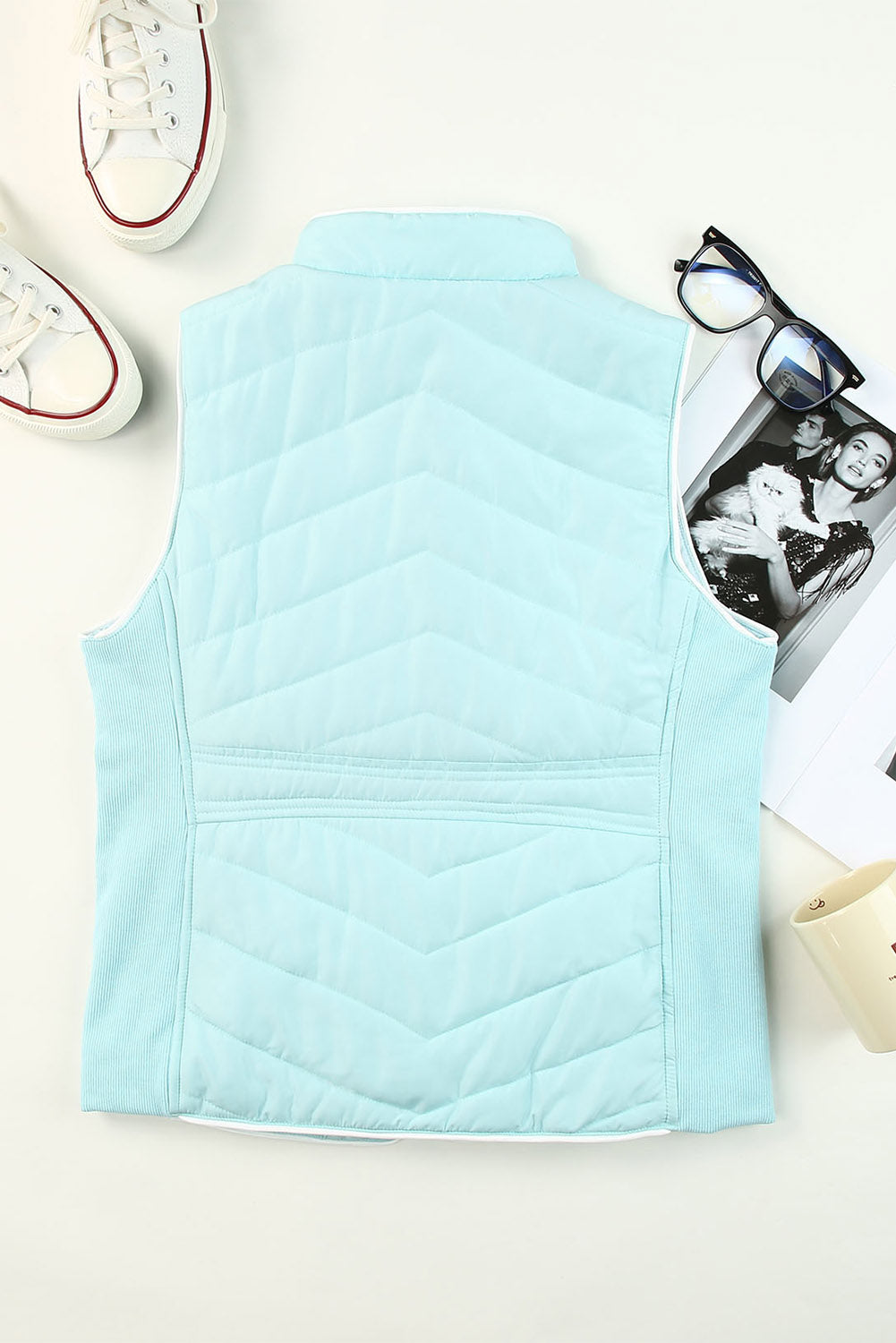 Sky Blue Zip-up Side Pockets Puffer Vest