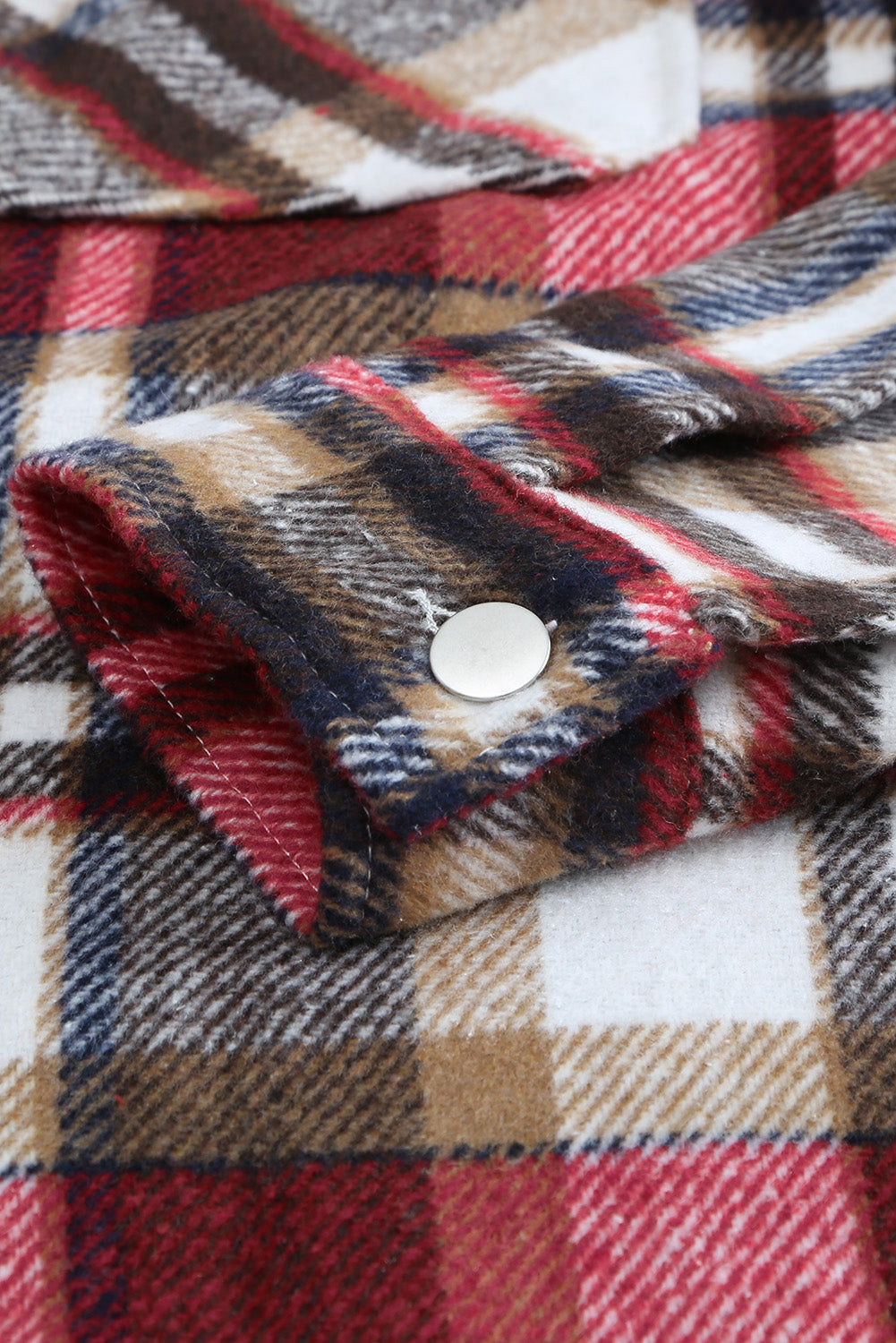 Red Geometric Plaid Print Pocketed Shacket