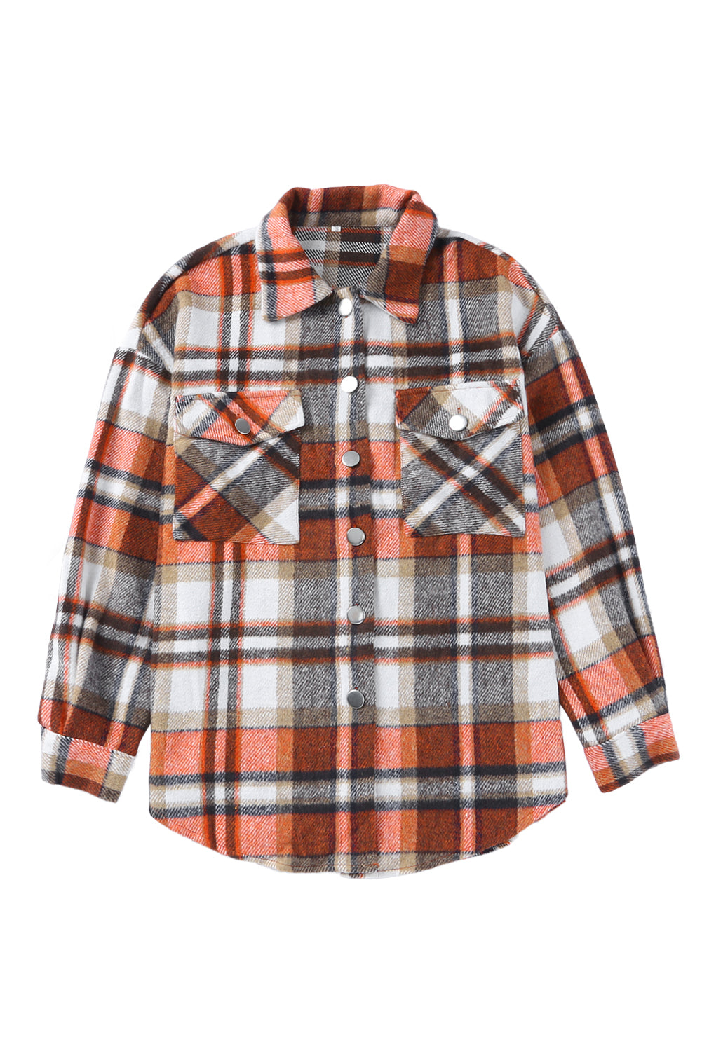 Orange Chest Pockets Flannel Plaid Shacket